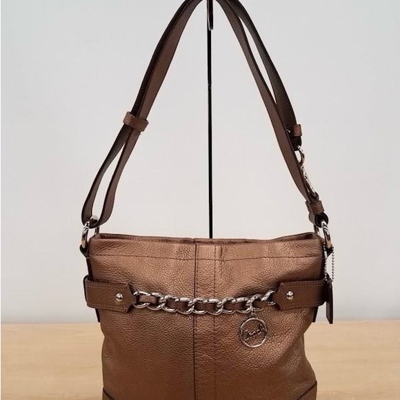 Coach Bronze Metallic Pebble Leather Shoulder Bag Purse Handbag F19722 - Picture 1 of 5